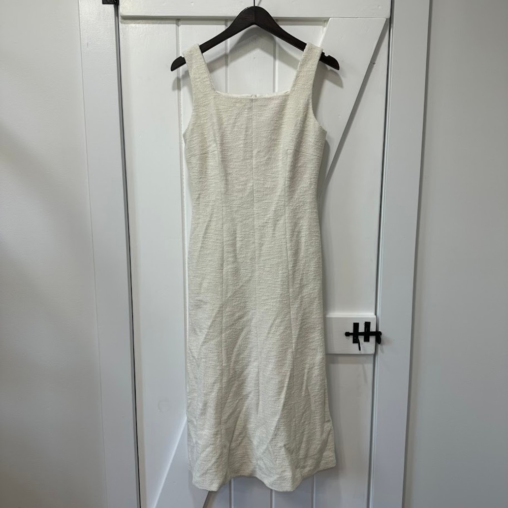 Hugo Boss Womens Deyala Dress Size 4 Textured Boucle Square Neck Midi Sheath NEW